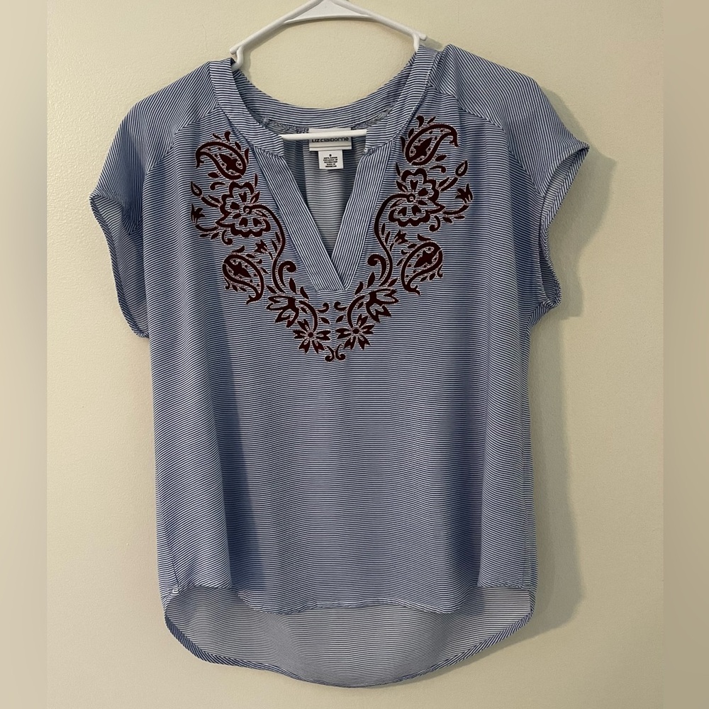 Liz Claiborne Striped Short Sleeve Blouse